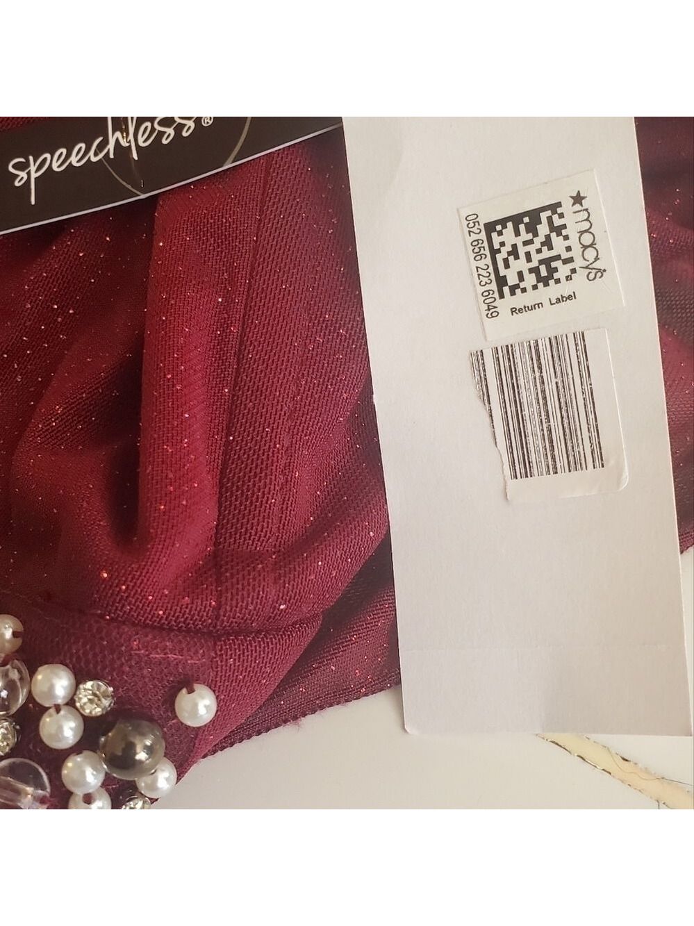 SPEECHLESS Burgundy Glitter Sheer Evening Gown Size 9 Beaded Flowing  Faux pearl - Picture 11 of 17